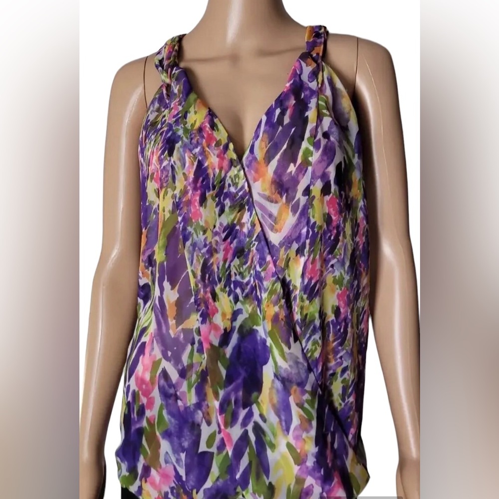 Cabi 730 Floral Petals Chiffon Wrap Sleeveless Tank Top Size Medium